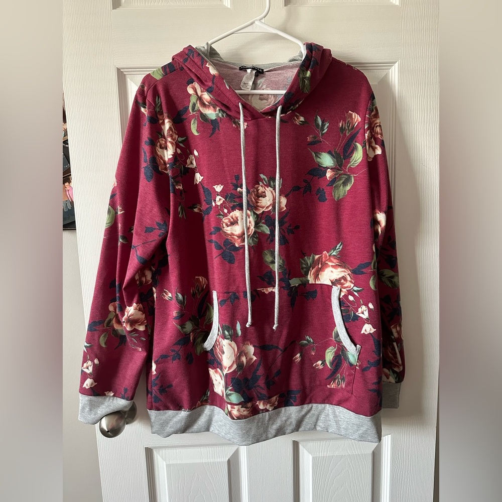 Burgundy Floral Hoodie